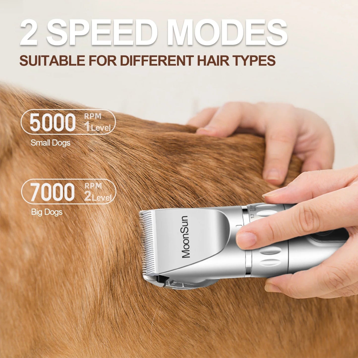 Dog Hair Clippers, 5-Speed Adjustable Rechargeable Dog & Cat Grooming Clippers Kit with 1 X Silver Dog Clipper
