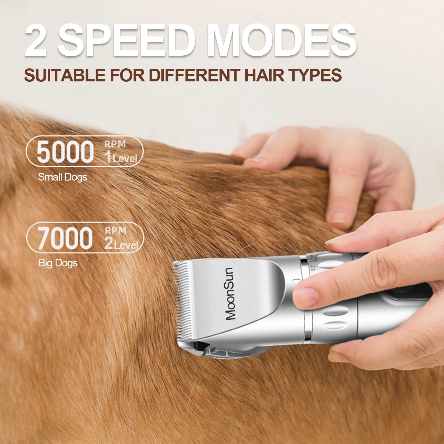 Dog Hair Clippers, 5-Speed Adjustable Rechargeable Dog & Cat Grooming Clippers Kit with 1 X Silver Dog Clipper