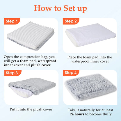 Dog Bed for Large Dogs, Washable Egg Crate Memory Foam Orthopedic Cozy Soft Long Plush Calming Pet Bed for Large Medium Size Dogs Crate, 36"X28", Gray