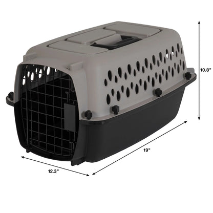 Pet Portable Kennel for Dogs, Hard-Sided Travel Carrier, Durable, Metal Door, Black & Grey, for Pets up to 10 Lbs, 19" L X 12.3" W X 10.8" H