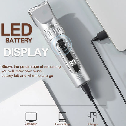 Dog Hair Clippers, 5-Speed Adjustable Rechargeable Dog & Cat Grooming Clippers Kit with 1 X Silver Dog Clipper