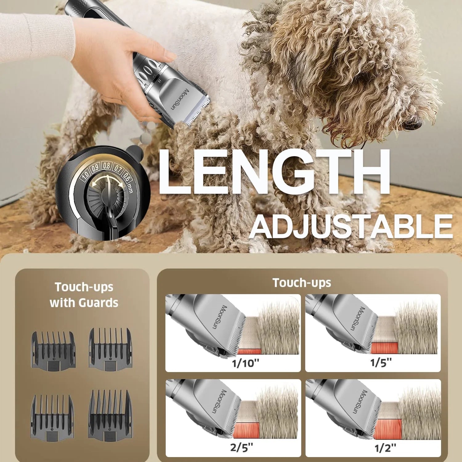 Dog Hair Clippers, 5-Speed Adjustable Rechargeable Dog & Cat Grooming Clippers Kit with 1 X Silver Dog Clipper