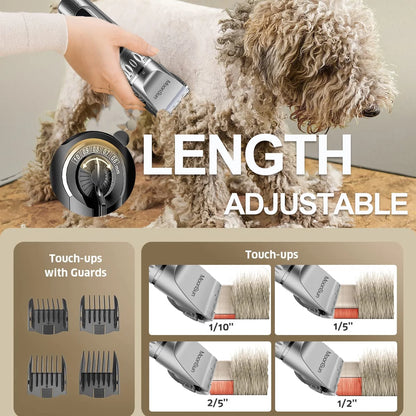Dog Hair Clippers, 5-Speed Adjustable Rechargeable Dog & Cat Grooming Clippers Kit with 1 X Silver Dog Clipper
