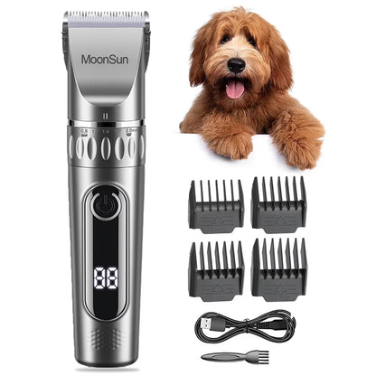 Dog Hair Clippers, 5-Speed Adjustable Rechargeable Dog & Cat Grooming Clippers Kit with 1 X Silver Dog Clipper