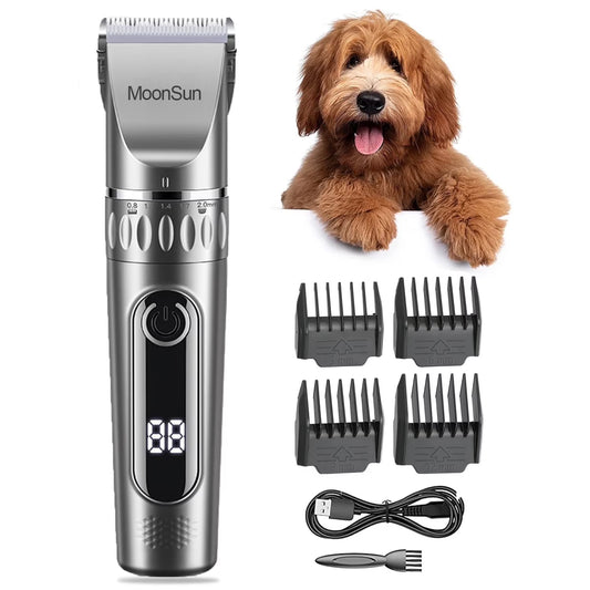 Dog Hair Clippers, 5-Speed Adjustable Rechargeable Dog & Cat Grooming Clippers Kit with 1 X Silver Dog Clipper
