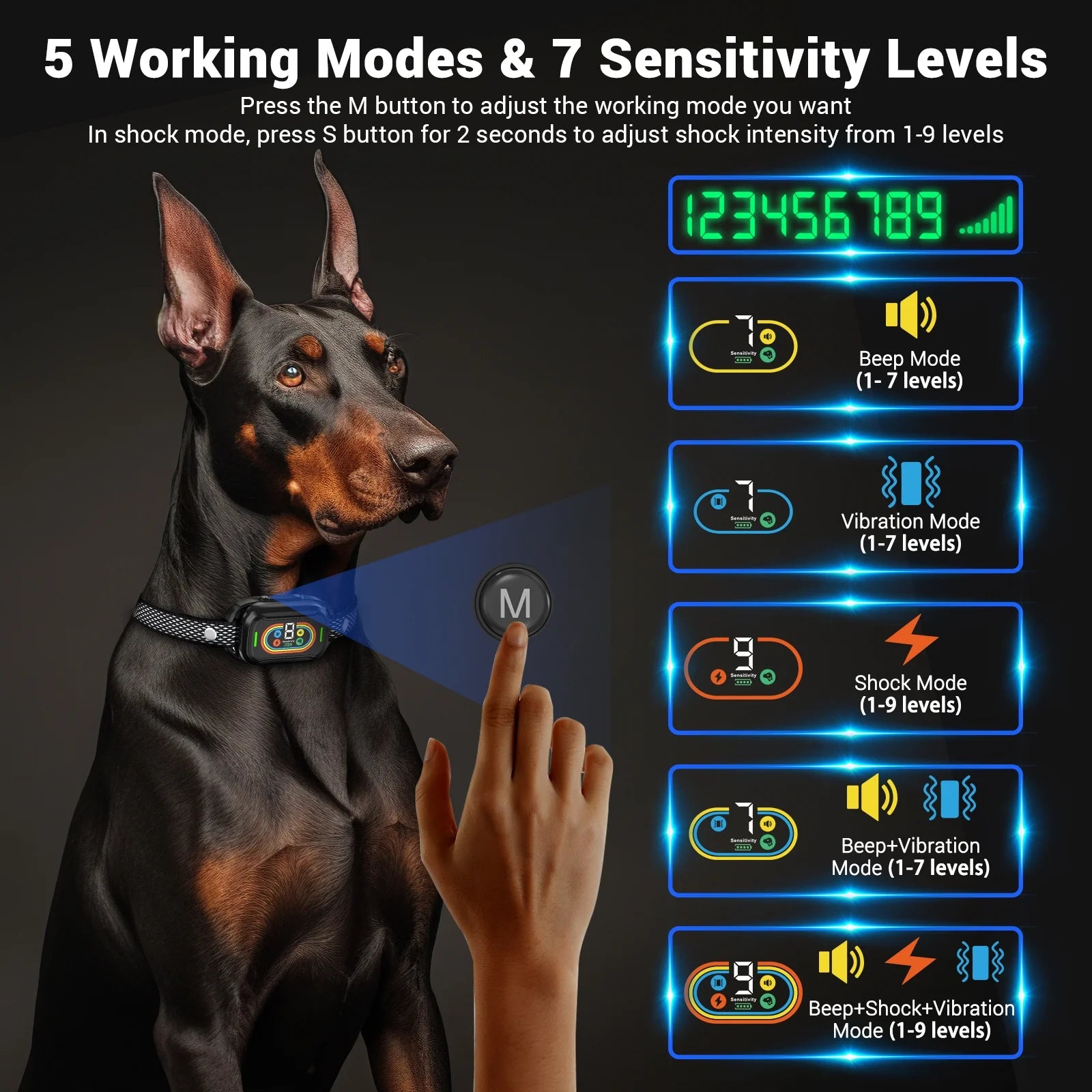 Dog Bark Shock Collar for Large Medium Small Dogs,Smart Bark Collar,Rechargeable anti Barking Training Collar with 7 Adjustable Sensitivity, with Beep Vibration